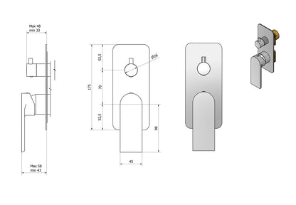 Miscelatore doccia incasso tre vie completo marca IB rubinetti modello K3 rubinetteria rubinetto ottone cromato bagno casa parete fontana finitura cromo rivenditore autorizzato campania arredamento garanzia 10 anni azienda certificata qualità