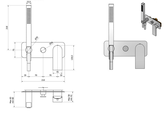 Miscelatore doccia incasso due vie con kit doccia integrato nella placca marca IB rubinetti modello K3 rubinetteria rubinetto ottone cromato bagno casa parete fontana finitura cromo rivenditore autorizzato campania arredamento garanzia 10 anni azienda