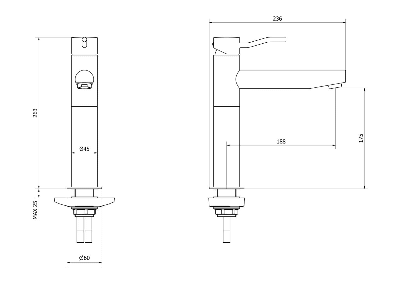 IB Rubinetti KUSASI Miscelatore Lavello Standard Appoggio Monoforo Monocomando Stile Moderno Materiale Ottone Finitura Cromata