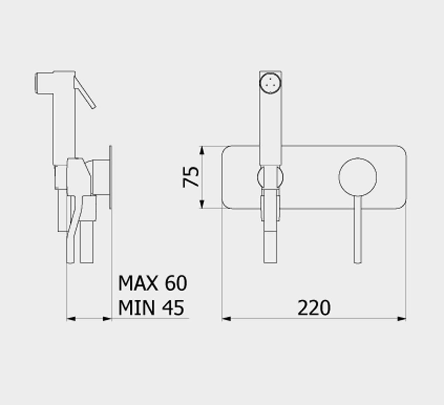 IB Rubinetti KUSASI Set Di Parti Interne ed Esterne Incasso A Muro Con Piastra Per Idroscopino Igienico Con Miscelatore Per WC Materiale Ottone Finitura Cromata