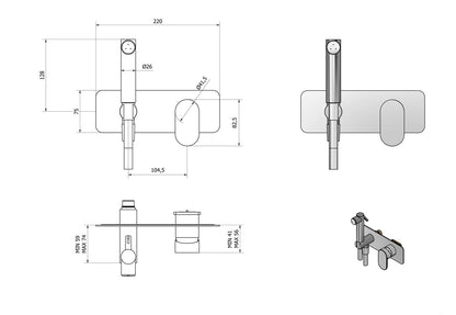 IB Rubinetti LOVEME Set Di Parti Esterne e Corpo ad Incasso A Muro Con Piastra Per Idroscopino Igienico Con Miscelatore Per WC Materiale Ottone Finitura Cromata