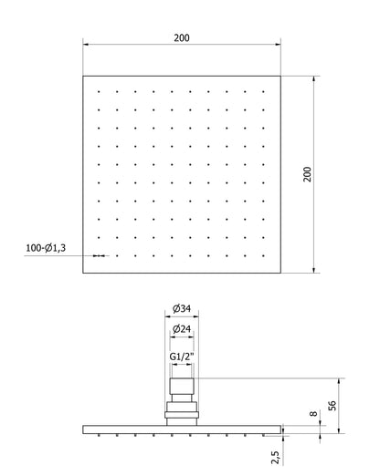 IB Rubinetti Shower Heads Soffione Doccia Quadrato Installazione A Soffitto / Muro Misura 200x200 mm Uscita Acqua Pioggia Stile Moderno Materiale Ottone Finitura Cromata
