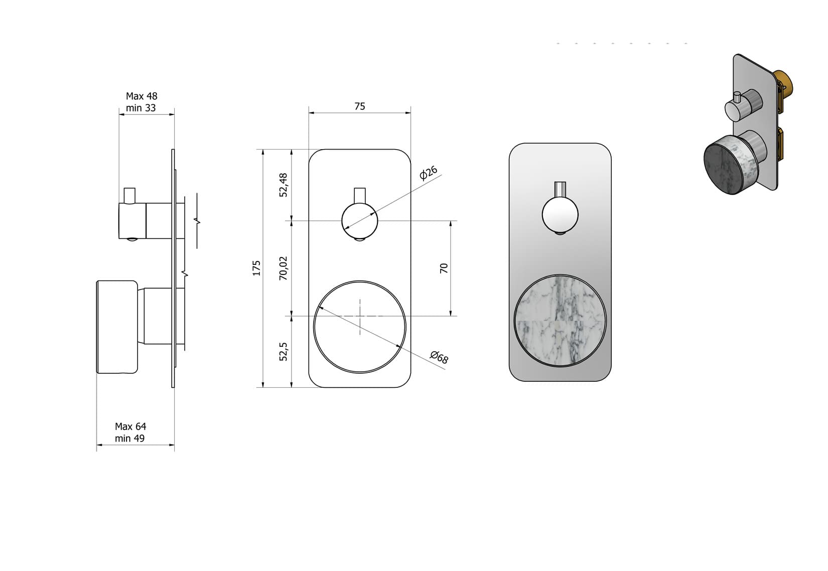 Miscelatore doccia incasso a tre vie con marmo bianco Carrara marca IB rubinetti modello Marmo rubinetteria rubinetto ottone cromato bagno fontana finitura cromo rivenditore autorizzato campania arredamento qualità made in italy garanzia 10 anni azienda
