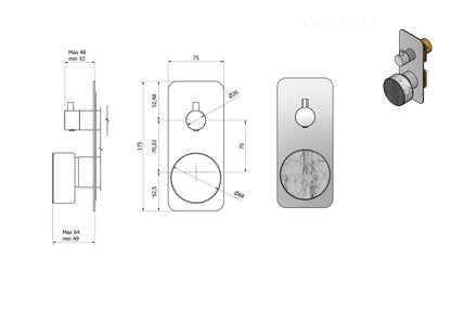 Miscelatore doccia incasso a tre vie con marmo bianco Carrara marca IB rubinetti modello Marmo rubinetteria rubinetto ottone cromato bagno fontana finitura cromo rivenditore autorizzato campania arredamento qualità made in italy garanzia 10 anni azienda