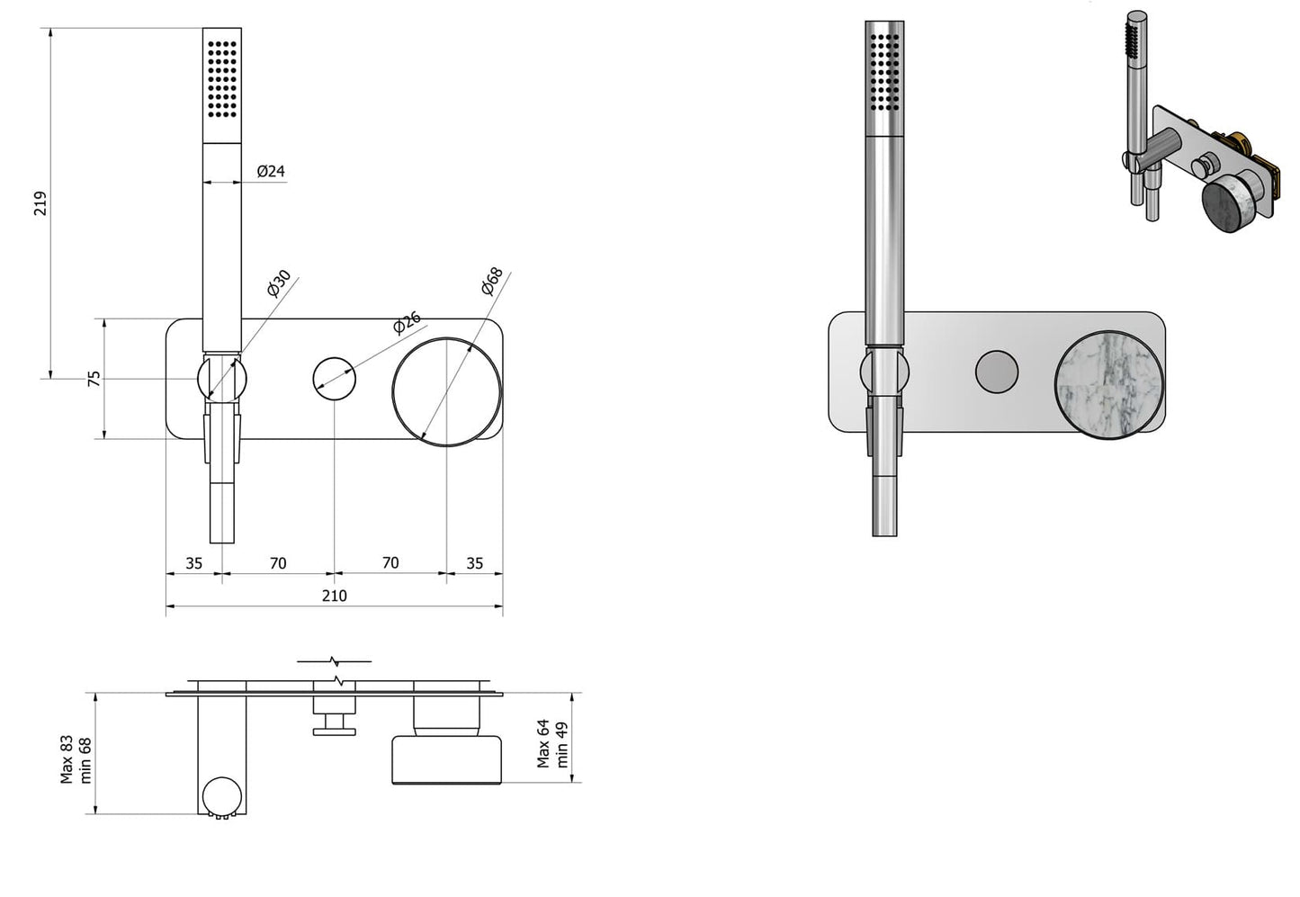 Miscelatore doccia incasso due vie con kit doccia integrato nella placca con marmo bianco Carrara marca IB rubinetti modello Marmo rubinetteria rubinetto ottone cromato bagno fontana finitura cromo rivenditore autorizzato campania arredamento qualità
