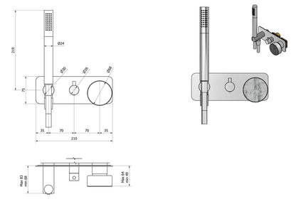 Miscelatore doccia incasso tre vie con kit doccia integrato nella placca con marmo bianco Carrara marca IB rubinetti modello Marmo rubinetteria rubinetto ottone cromato bagno fontana finitura cromo rivenditore autorizzato campania arredamento qualità