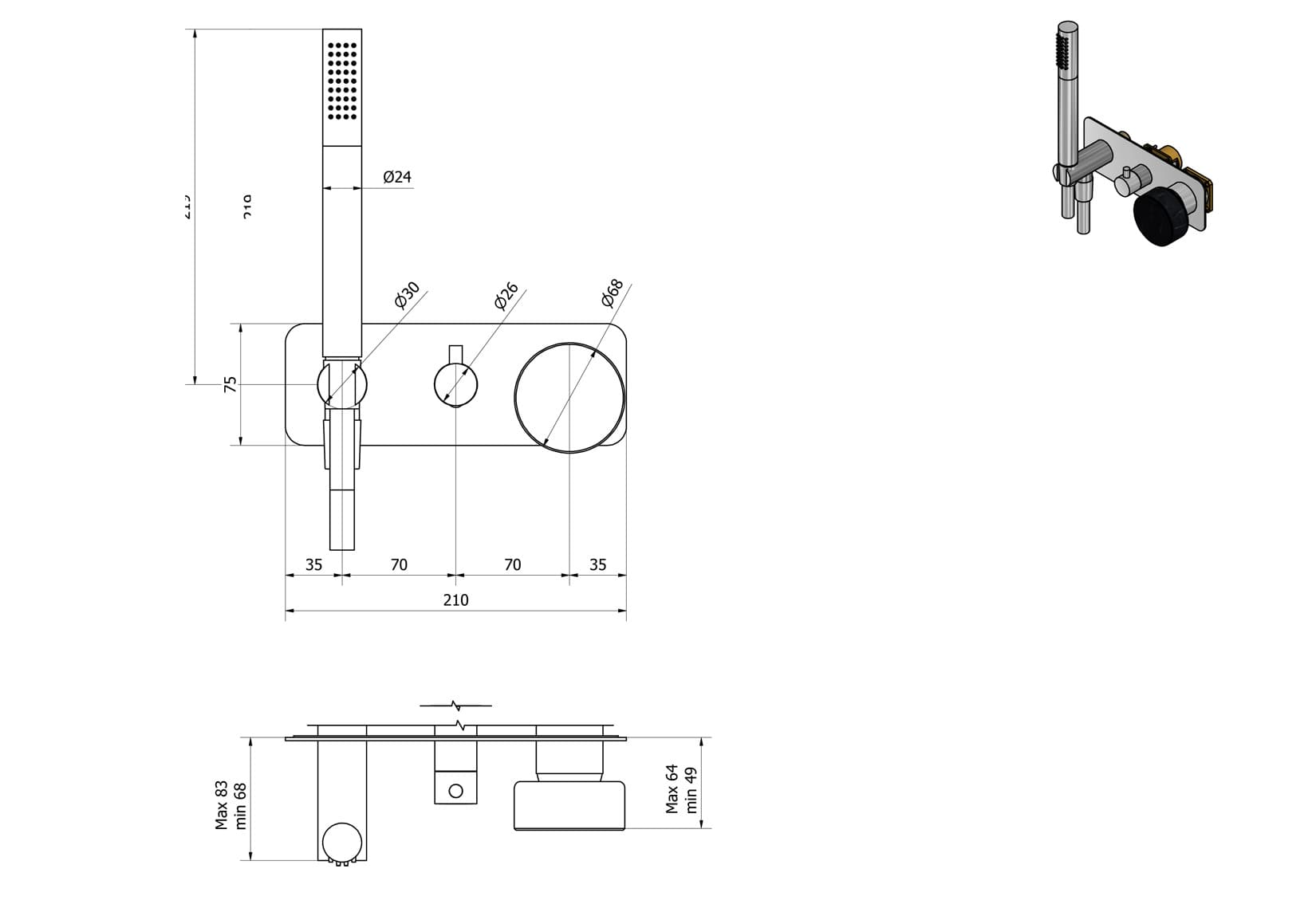 Miscelatore doccia incasso tre vie con kit doccia integrato nella placca marmo nero Marquina marca IB rubinetti modello Marmo rubinetteria rubinetto ottone cromato bagno fontana finitura cromo rivenditore autorizzato campania arredamento qualità 