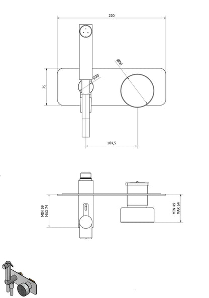 IB Rubinetti Marmo Bianco Set Di Parti Esterne Incasso A Muro Con Piastra Per Idroscopino Igienico Con Miscelatore Per WC Materiale Ottone Finitura Cromata