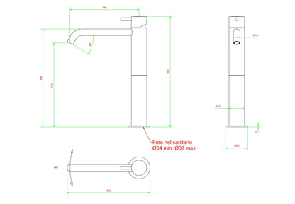IB Rubinetti MILANOTORINO Miscelatore Lavello Standard Appoggio Monoforo Monocomando Stile Moderno Materiale Ottone Finitura Cromata