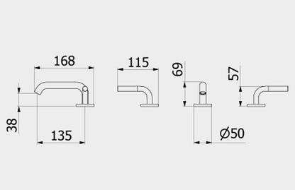 IB Rubinetti MILANOTORINO Miscelatore Lavabo Da Appoggio A Bocca Bassa 3 Fori Completa Di Piletta Di Scarico Click - Clack 2 Manopole Lunghezza 135 mm Senza Piastra Stile Moderno Materiale Ottone Finitura Cromata