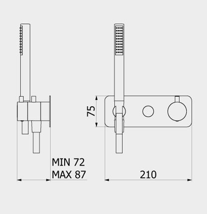 IB Rubinetti MILANOTORINO Miscelatore Doccia Valvola Termostatica Parte Esterna Corpo ad Incasso A Parete 3 Fori Con Deviatore Due Vie Monocomando Con Piastra E Doccetta Stile Moderno Materiale Ottone Finitura Cromata