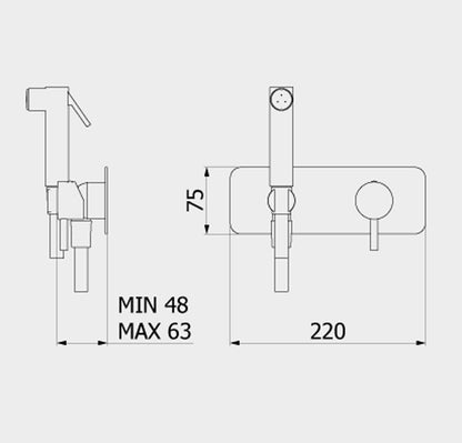 IB Rubinetti MILANOTORINO Set Di Parti Esterne e Corpo ad Incasso A Muro Con Piastra Per Idroscopino Igienico Con Miscelatore Per WC Materiale Ottone Finitura Cromata