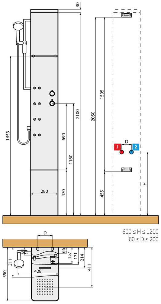 Colonna Doccia Novellini Dress Plus Idromassaggio Verticale Dorsale Attrezzata Miscelatore Meccanico Colore Grigio Ripiano Porta Oggetti Doccetta Mano Cascata Soffione Pioggia 20x20 cm Seduta Installabile Parete Misura 28x55xH213 cm 