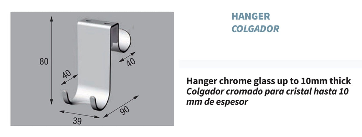 Novellini Appendino Doppio cromato per vetri fino a 10 mm di spessore Codice: R90APPEN0G Gancio Interno Portasciugamani Portaccappatoio Porta Asciugamani Accappatoio Misura 39x90x80 mm