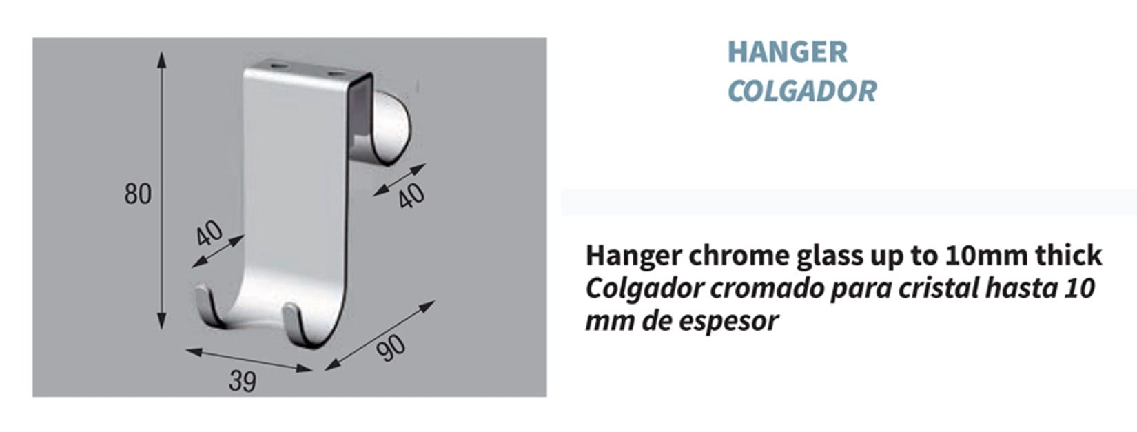 Novellini Appendino Doppio cromato per vetri fino a 10 mm di spessore Codice: R90APPEN0G Gancio Interno Portasciugamani Portaccappatoio Porta Asciugamani Accappatoio Misura 39x90x80 mm