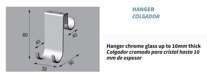 Novellini Appendino Doppio cromato per vetri fino a 10 mm di spessore Codice: R90APPEN0G Gancio Interno Portasciugamani Portaccappatoio Porta Asciugamani Accappatoio Misura 39x90x80 mm