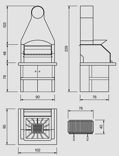 Palazzetti in Giardino Programma Maxime 2 Barbecue a Legna e Carbonelle Cappa Metallo Antracite con piano di appoggio Incluso di kit di montaggio Misura 102x95xh228 - 90x70xh78 cm
