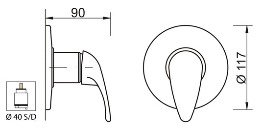 Miscelatore Incasso Doccia Duemmeggi Premiere Installazione Muro Parete 1 Via Meccanico 1 Leva Manopola Monocomando 1 Foro Monoforo Stile Classico Con Piastra Materiale Ottone Finitura Cromata Made in Italy Garanzia 5 Anni
