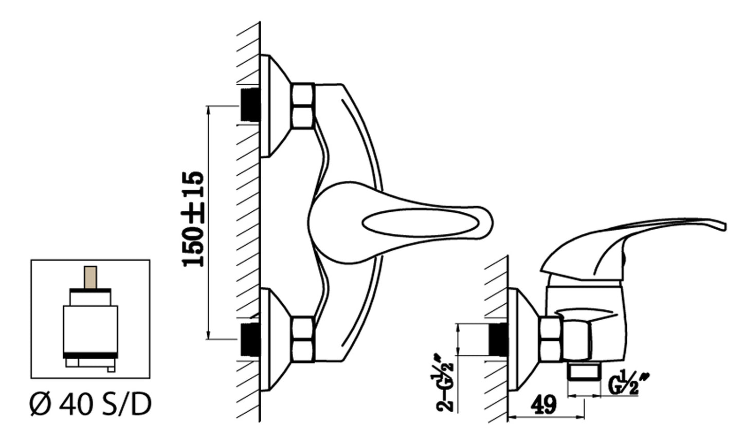 Miscelatore Doccia Esterno Attacco 1/2" Con Duplex E Set Doccia Duemmeggi Premiere Installazione Parete Muro 1 Via 3 Fori 1 Leva Manopola Monocomando Stile Classico Materiale Ottone Finitura Cromata Made in Italy Garanzia 5 Anni