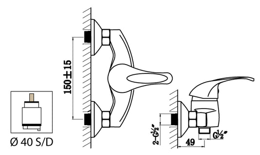 Miscelatore Doccia Esterno Attacco 1/2" Con Duplex E Set Doccia Duemmeggi Premiere Installazione Parete Muro 1 Via 3 Fori 1 Leva Manopola Monocomando Stile Classico Materiale Ottone Finitura Cromata Made in Italy Garanzia 5 Anni