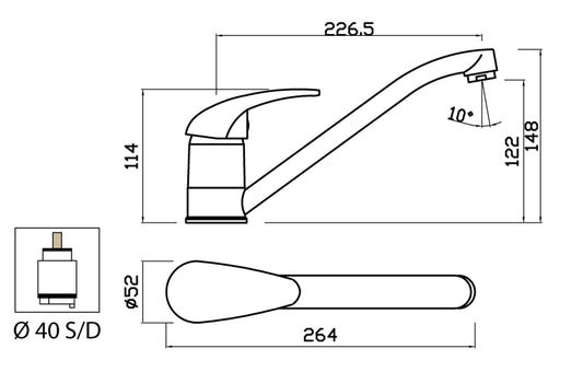 Miscelatore Lavello Cucina Lavatoio Monoforo 1 Foro Canna Snodata Fusa Duemmeggi Premiere Installazione Appoggio 1 Leva Manopola Monocomando Stile Classico Materiale Ottone Finitura Cromata Made in Italy Garanzia 5 Anni
