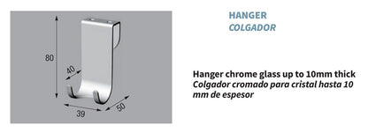 Novellini Appendino cromato per vetri fino a 10 mm di spessore Codice: R90APPEN0D Gancio Portasciugamani Portaccappatoio Porta Asciugamani Accappatoio Misura 39x50x80 mm