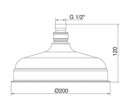 Rubinetterie Treemme 3M Retrò IT RTBR 122 CC Soffione Doccia Tondo In Metallo Anticalcare Diametro Ø 200 mm Stile Classico Finitura Cromata