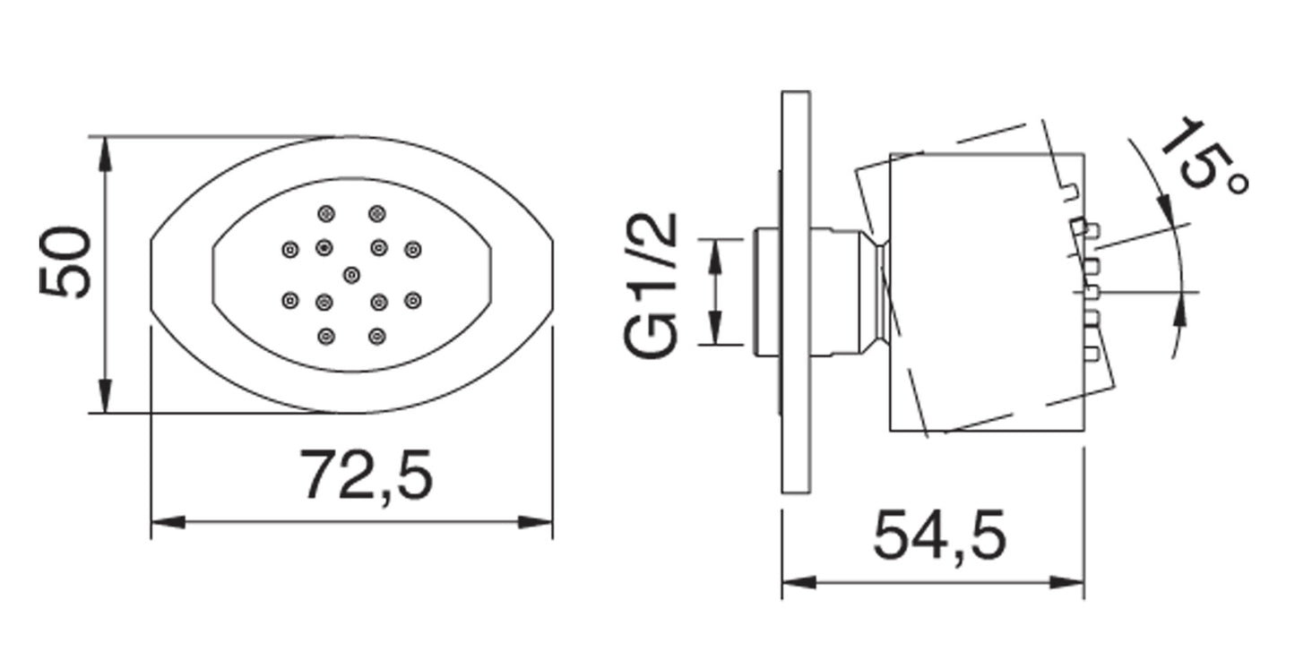 Soffione Doccia Laterale A Parete Rubinetterie Treemme Hedo' Materiale Metallo Finitura Cromata