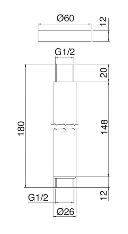 Rubinetterie Treemme SHOWERS & THERMOSTATICS Braccio Doccia Da Soffitto 148 mm Per Soffione Materiale Ottone Finitura Cromata