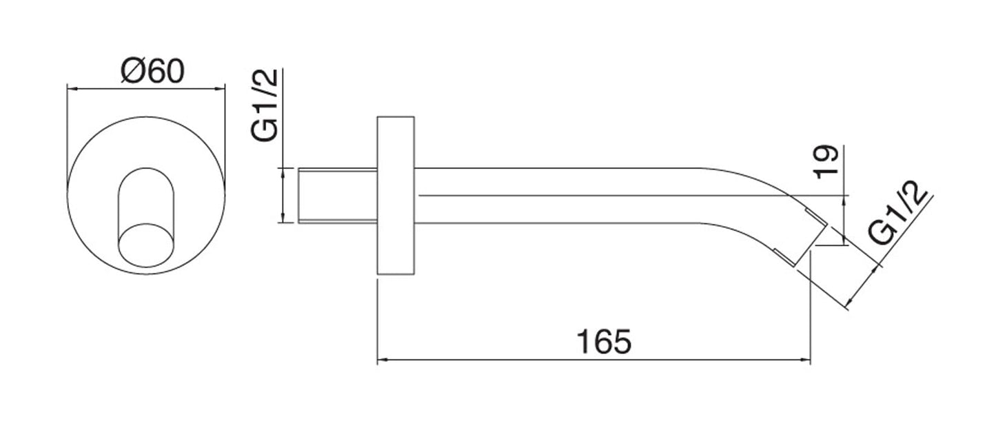 Rubinetterie Treemme SHOWERS & THERMOSTATICS Braccio Doccia A Parete 165 mm Per Soffione Materiale Ottone Finitura Cromata