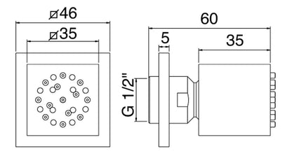 Rubinetterie Treemme SHOWERS & THERMOSTATICS Soffione Doccia Laterale A Parete Quadro Materiale Metallo Finitura Cromata 35x35 mm