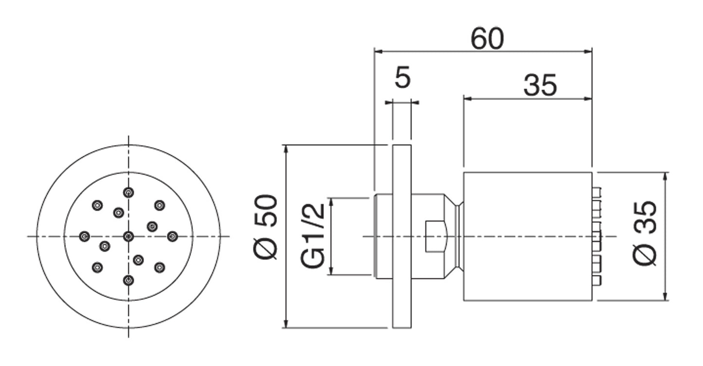 Rubinetterie Treemme Line Soffione Doccia Laterale A Parete Materiale Metallo Finitura Cromata Diametro 35 mm Tondo