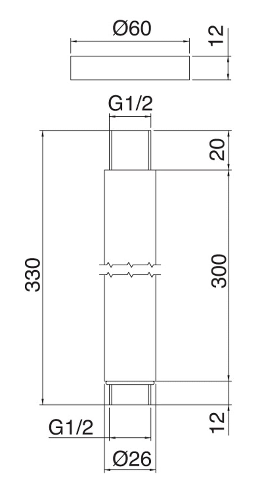 Rubinetterie Treemme SHOWERS & THERMOSTATICS Braccio Doccia Da Soffitto 300 mm Per Soffione Materiale Ottone Finitura Cromata