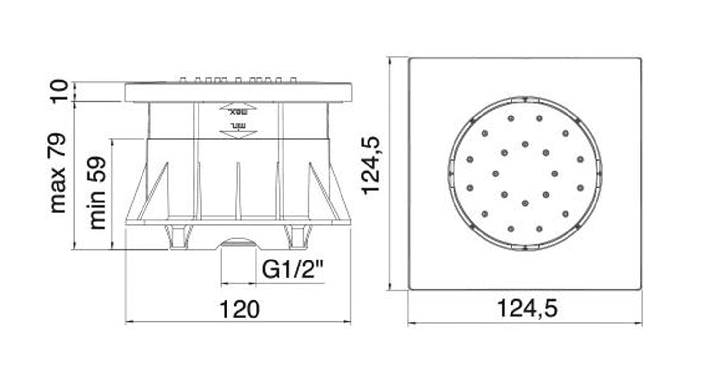 Rubinetterie Treemme SHOWERS & THERMOSTATICS Soffione Doccia Laterale A Parete 124,5x124,5 mm Quadrato Materiale Metallo Finitura Cromata