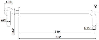 Rubinetterie Treemme SHOWERS & THERMOSTATICS Braccio Doccia A Parete 519 mm Per Soffione Materiale Ottone Finitura Cromata