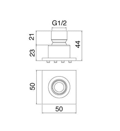 Rubinetterie Treemme SHOWERS Soffione Doccia Quadrato Laterale A Parete Pioggia 50x50 mm Stile Moderno Materiale Acciaio Finitura Acciaio Spazzolato Opaco Inox