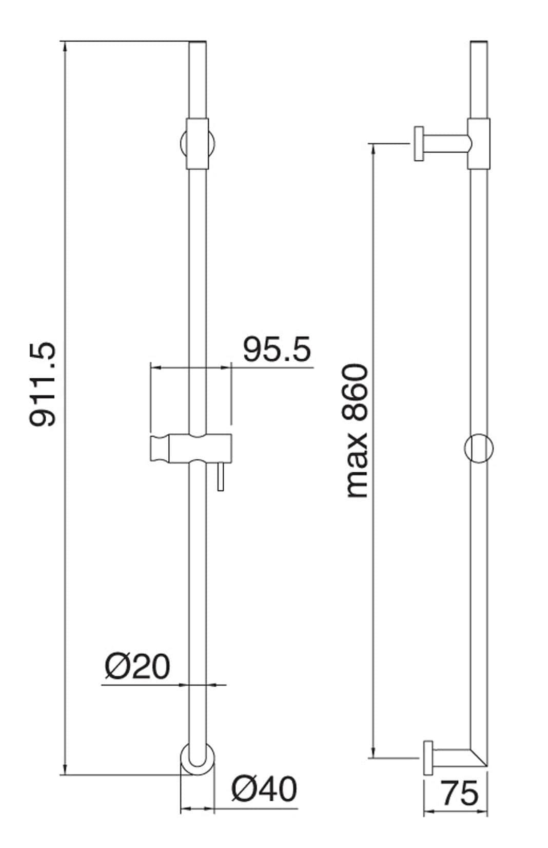 Rubinetterie Treemme SHOWERS & THERMOSTATICS Kit Asta Saliscendi Finitura Cromata