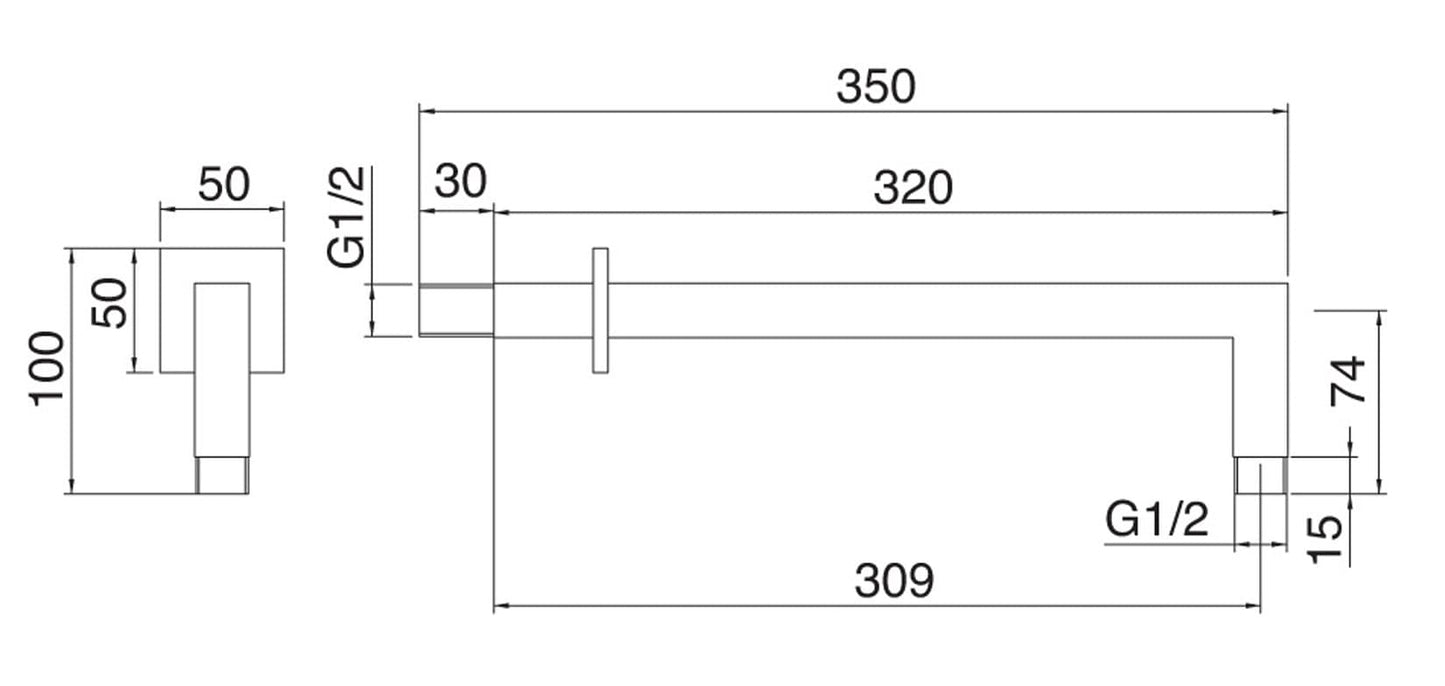 Rubinetterie Treemme SHOWERS & THERMOSTATICS Braccio Doccia A Parete 309 mm Per Soffione Materiale Ottone Finitura Cromata