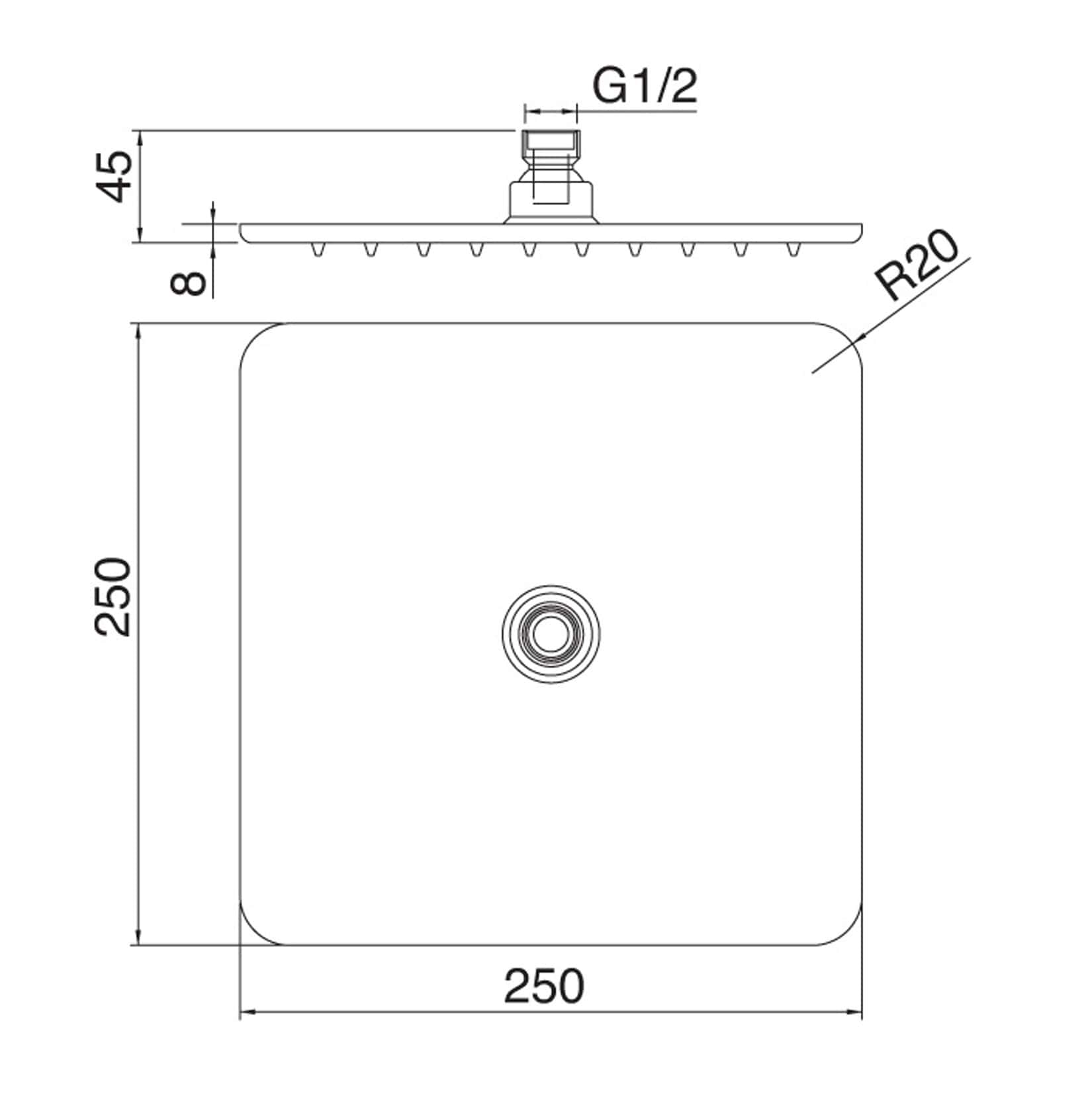 Rubinetterie Treemme SHOWERS & THERMOSTATICS Soffione Doccia Quadro 250x250 mm Materiale Metallo Finitura Cromata 