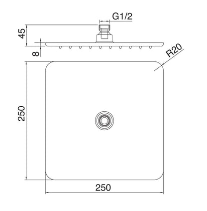Rubinetterie Treemme SHOWERS & THERMOSTATICS Soffione Doccia Quadro 250x250 mm Materiale Metallo Finitura Cromata 
