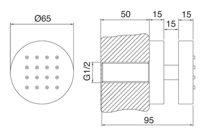 Rubinetterie Treemme SHOWERS & THERMOSTATICS Soffione Doccia Laterale A Parete Tondo Ø 65 mm Materiale Metallo Finitura Cromata