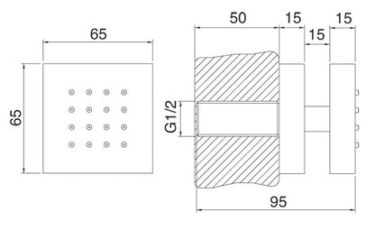 Rubinetterie Treemme SHOWERS & THERMOSTATICS Soffione Doccia Laterale A Parete Quadro 65x65 mm Materiale Metallo Finitura Cromata