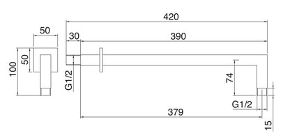 Rubinetterie Treemme SHOWERS & THERMOSTATICS Braccio Doccia A Parete 379 mm Per Soffione Materiale Ottone Finitura Cromata