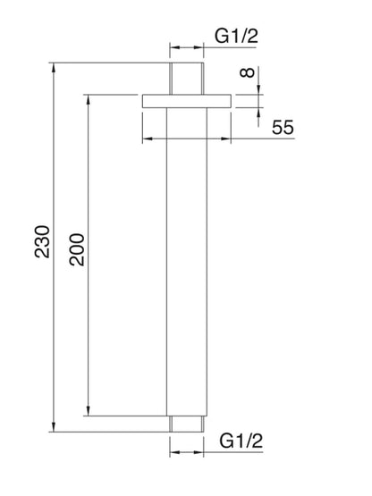 Rubinetterie Treemme SHOWERS & THERMOSTATICS Braccio Doccia Da Soffitto 200 mm Per Soffione Materiale Ottone Finitura Cromata
