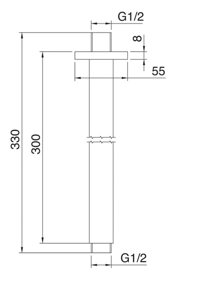Rubinetterie Treemme SHOWERS & THERMOSTATICS Braccio Doccia Da Soffitto 300 mm Per Soffione Materiale Ottone Finitura Cromata