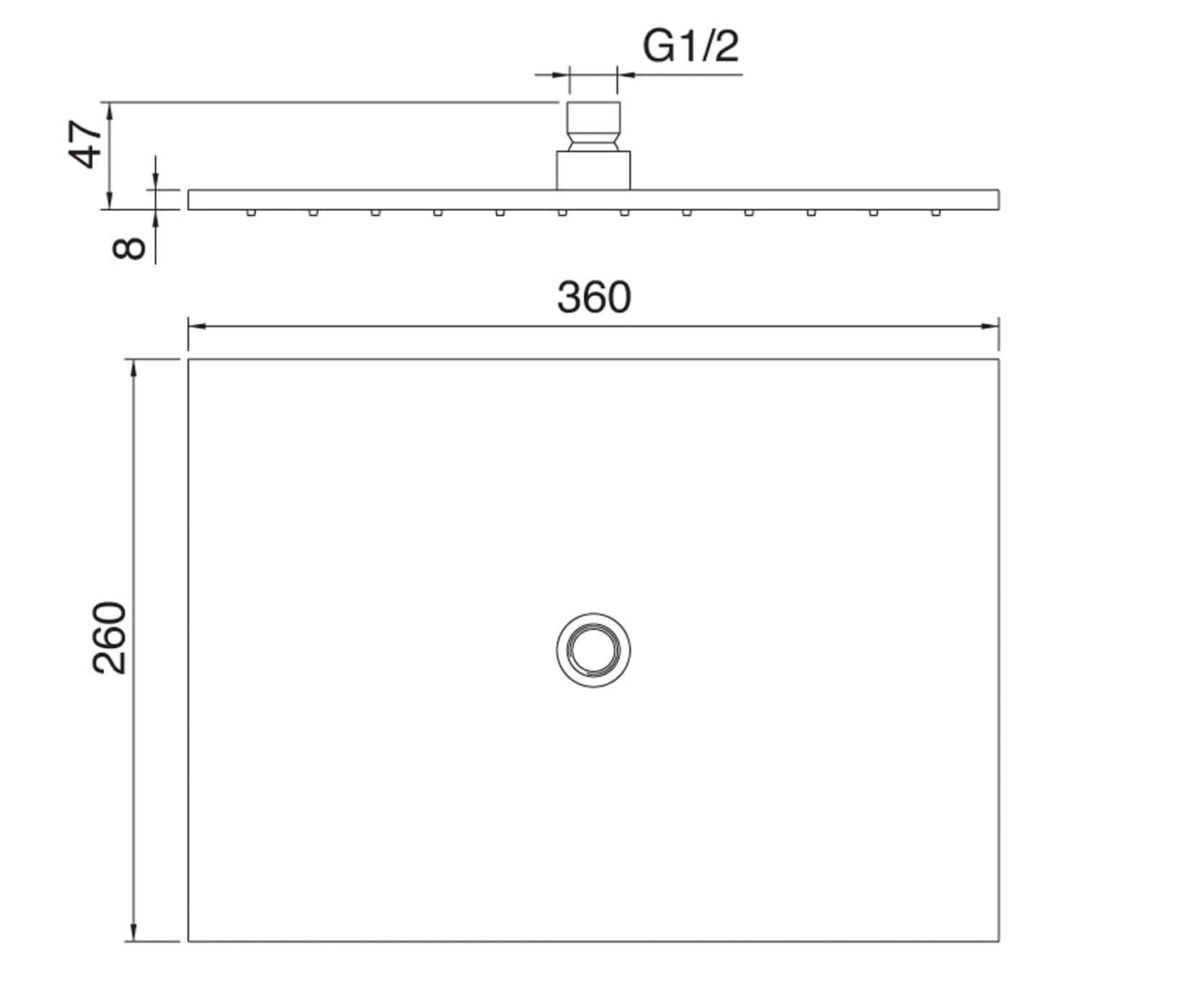 Rubinetterie Treemme SHOWERS & THERMOSTATICS Soffione Doccia Rettangolare 360x260 mm Materiale Metallo Finitura Cromata 