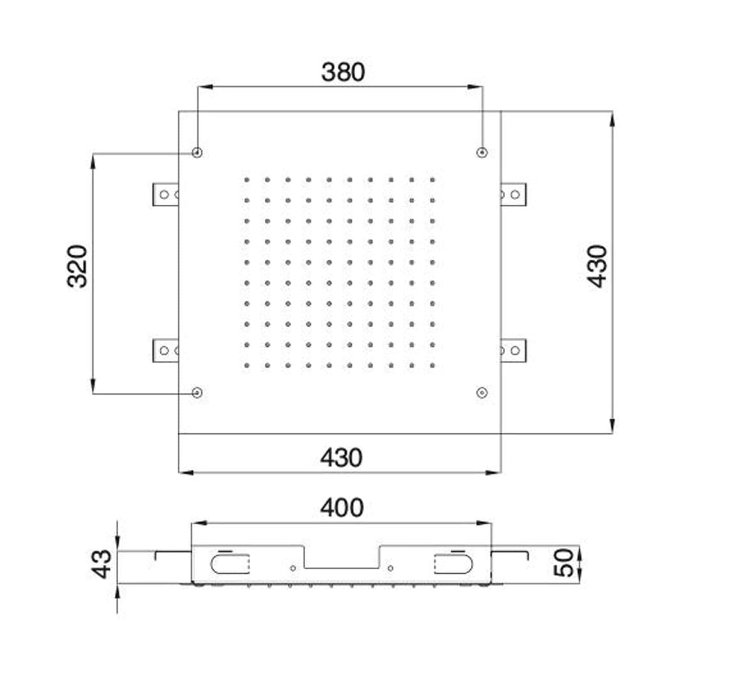Rubinetterie Treemme SHOWERS Soffione Doccia Quadrato Soffitto Ad Incasso 430x430 mm Pioggia Stile Moderno Materiale Acciaio Finitura Acciaio Spazzolato Opaco Inox