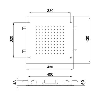 Rubinetterie Treemme SHOWERS Soffione Doccia Quadrato Soffitto Ad Incasso 430x430 mm Pioggia Stile Moderno Materiale Acciaio Finitura Acciaio Spazzolato Opaco Inox