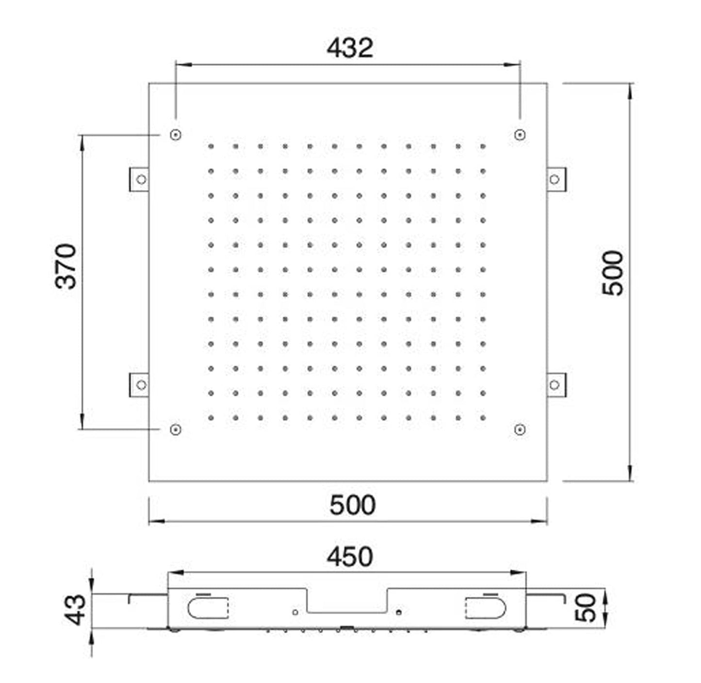 Rubinetterie Treemme SHOWERS Soffione Doccia Quadrato Soffitto Ad Incasso 500x500 Con Pioggia Stile Moderno Materiale Acciaio Finitura Acciaio Spazzolato Opaco Inox