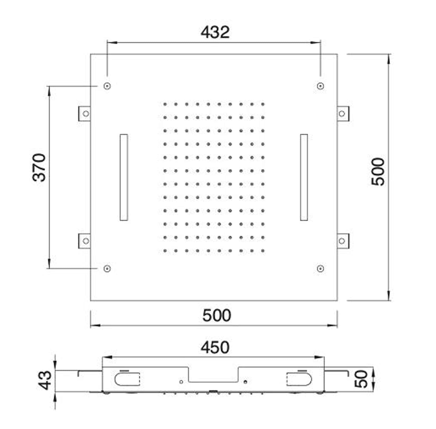 Rubinetterie Treemme SHOWERS & THERMOSTATICS Soffione Doccia A Soffitto Incasso Con Pioggia e Cromoterapia Misura 500x500 mm Materiale Acciaio Inox Finitura Cromata Incluso di Tastierino di Comando